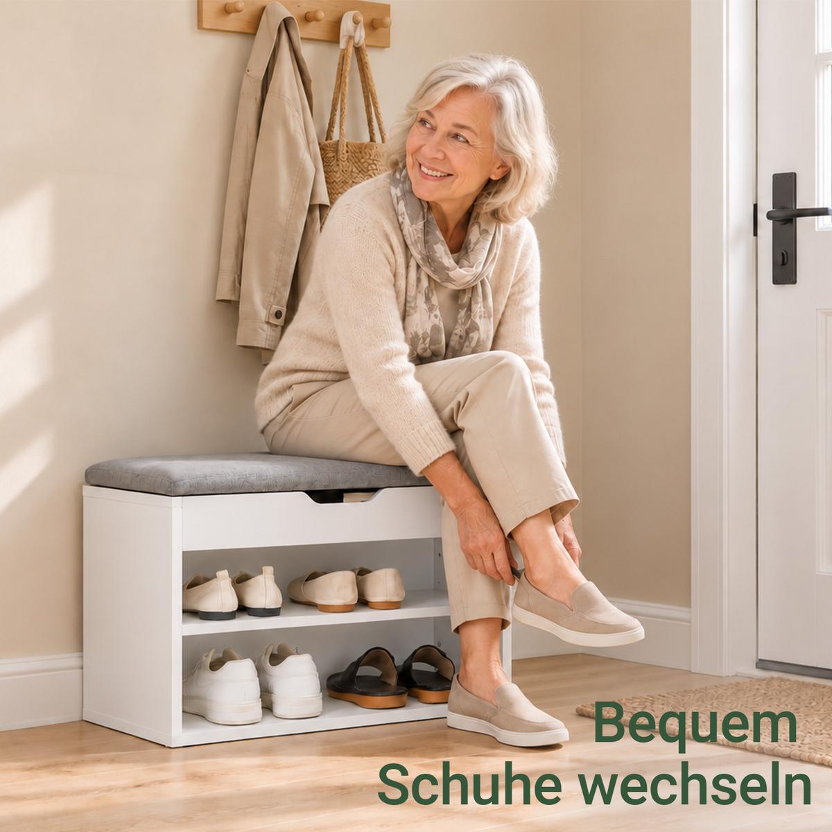 SCHUHBANK Grau - Grau, Holzwerkstoff (60/44/30cm) - SoBuy