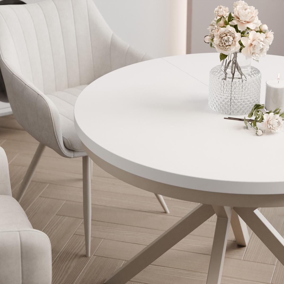 AUSZIEHTISCH MILTON 90-166/76 cm mit Metallgestell und Zarge, Kaschmir / Arktisweiß - Kaschmir/Weiß, Holzwerkstoff/Metall (90/90/76cm) - Idohome