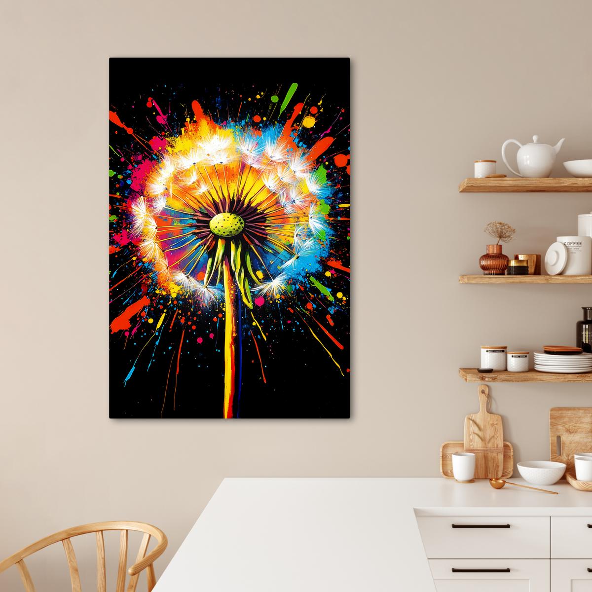 LEINWANDBILD Löwenzahn - Graffiti - Farbenfroh - Blumen - Natur Deko XXL 80x120 cm - Multicolor, Textil (80/120cm) - MuchoWow