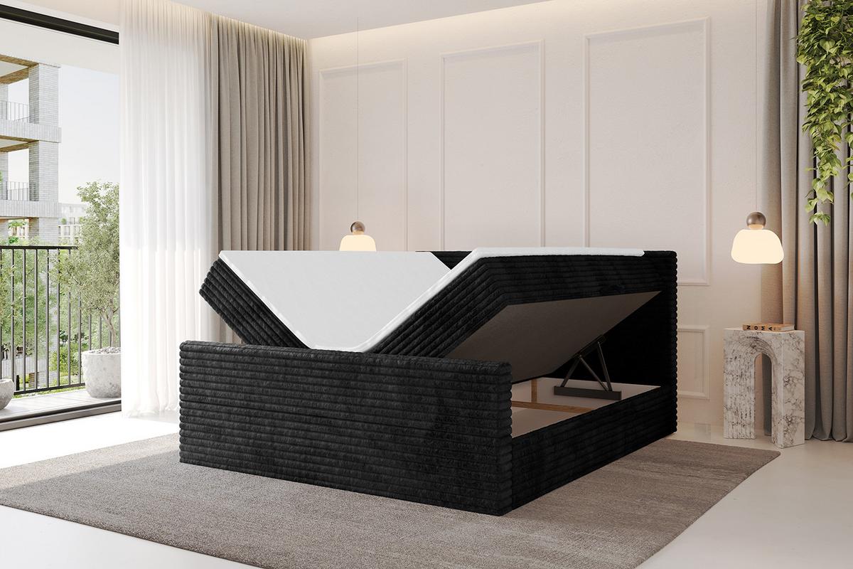 BOXBETT mit Matratze H3 und Lattenrost - TOLO-Z-v1 - 160x200 Cord - Schwarz - Schwarz, Holzwerkstoff (160/200cm)