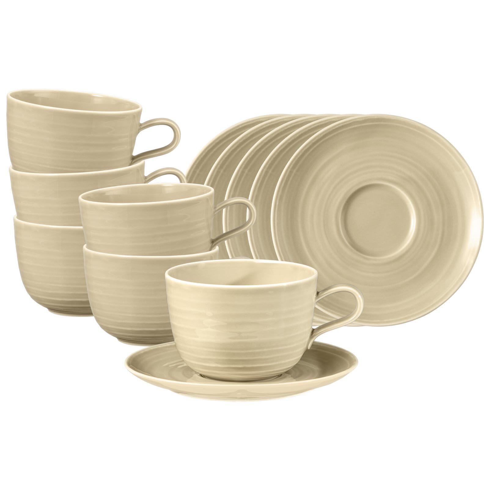 MILCHKAFFEETASSEN MIT UNTERTASSEN Terra Sandbeige 400 ml 6er Set - Beige, Keramik (0.4L) - Seltmann Weiden