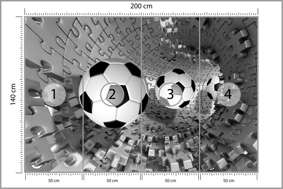 FOTOTAPETE für Wohnzimmer Fußball Puzzle Sport Abstraktion 200x140 - Schwarz/Weiß, Papier (200/140cm) - Muralo