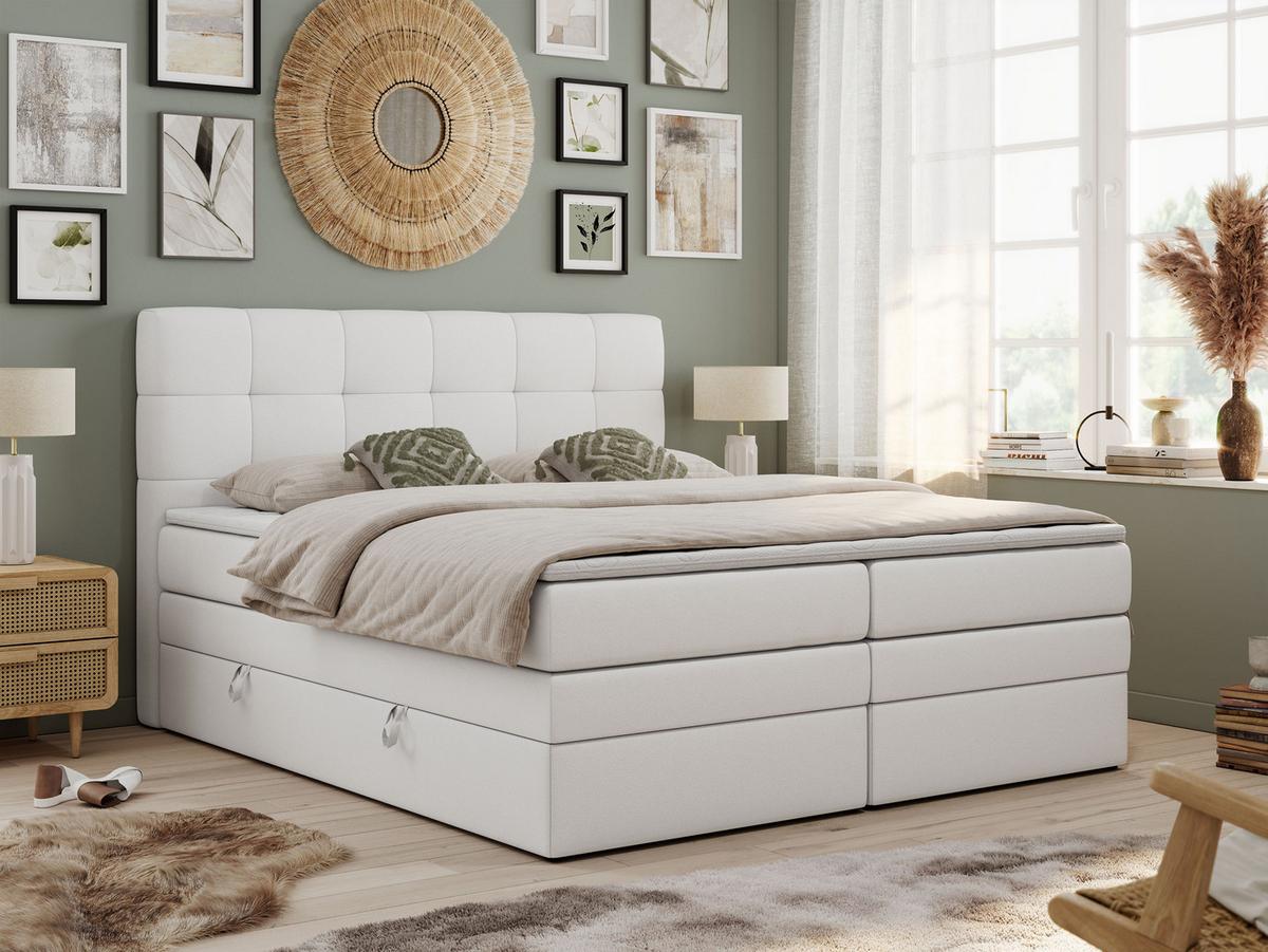 BOXSPRINGBETT LUKA KING 200/200 Weiß Kunstleder - H4 - Weiß, Holz/Textil (200/200cm) - MKS