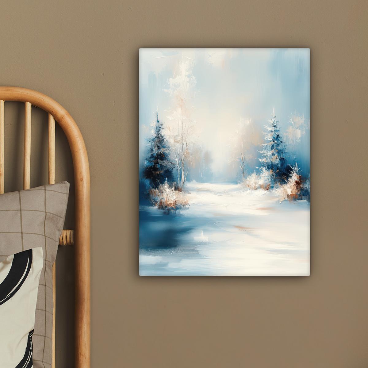 LEINWANDBILD Wald - Winter - Natur - Abstrakt - Schnee Room Decor 30x40 cm - Weiß, Textil (30/40cm) - MuchoWow