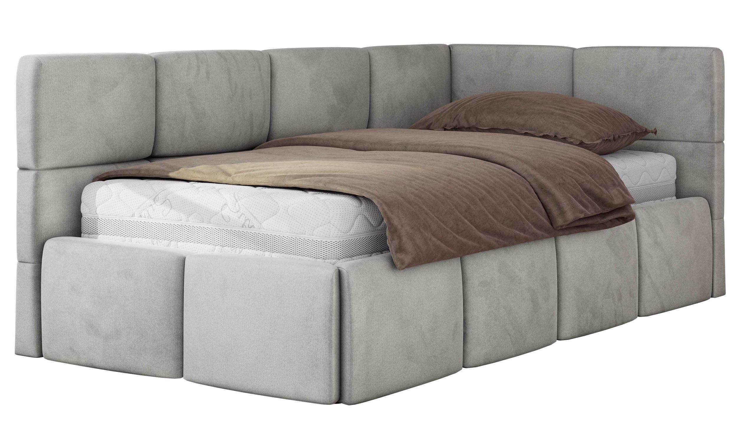 JUGENDBETT ARVO 90/200 - Hellgrau Velvet - Multipocket-Matratze - Rechts Seite - Hellgrau, Textil (90/200cm) - MKS