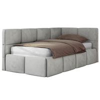 JUGENDBETT ARVO 90/200 - Hellgrau Velvet - Multipocket-Matratze - Rechts Seite - Hellgrau, Textil (90/200cm) - MKS