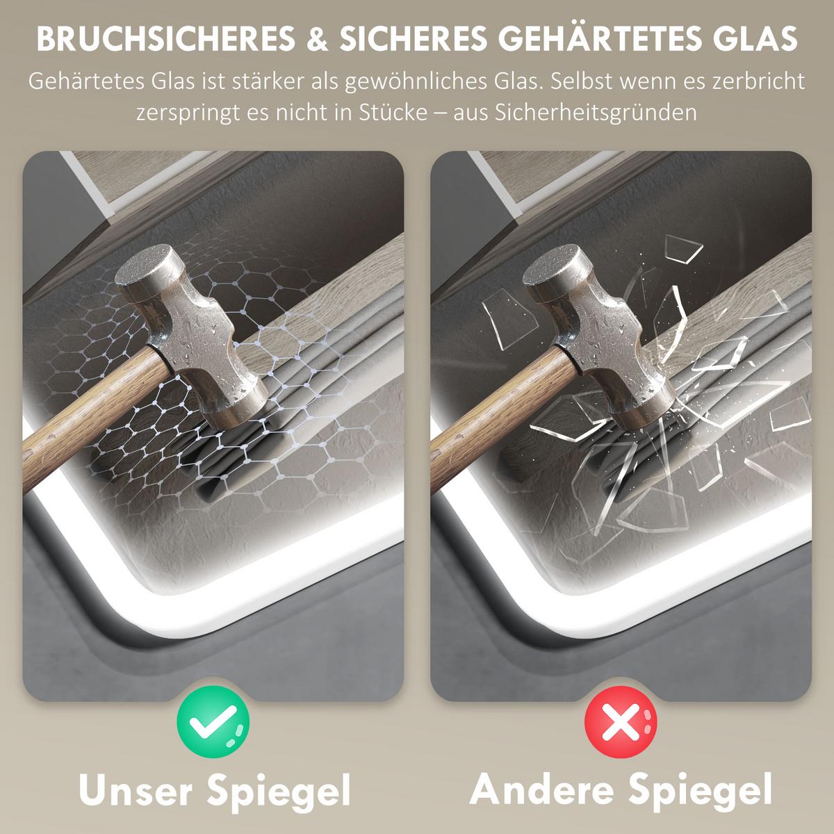 BADSPIEGEL Gehärtetes Glas Silber - Silberfarben, Glas (3.5/70/90cm) - HOMCOM