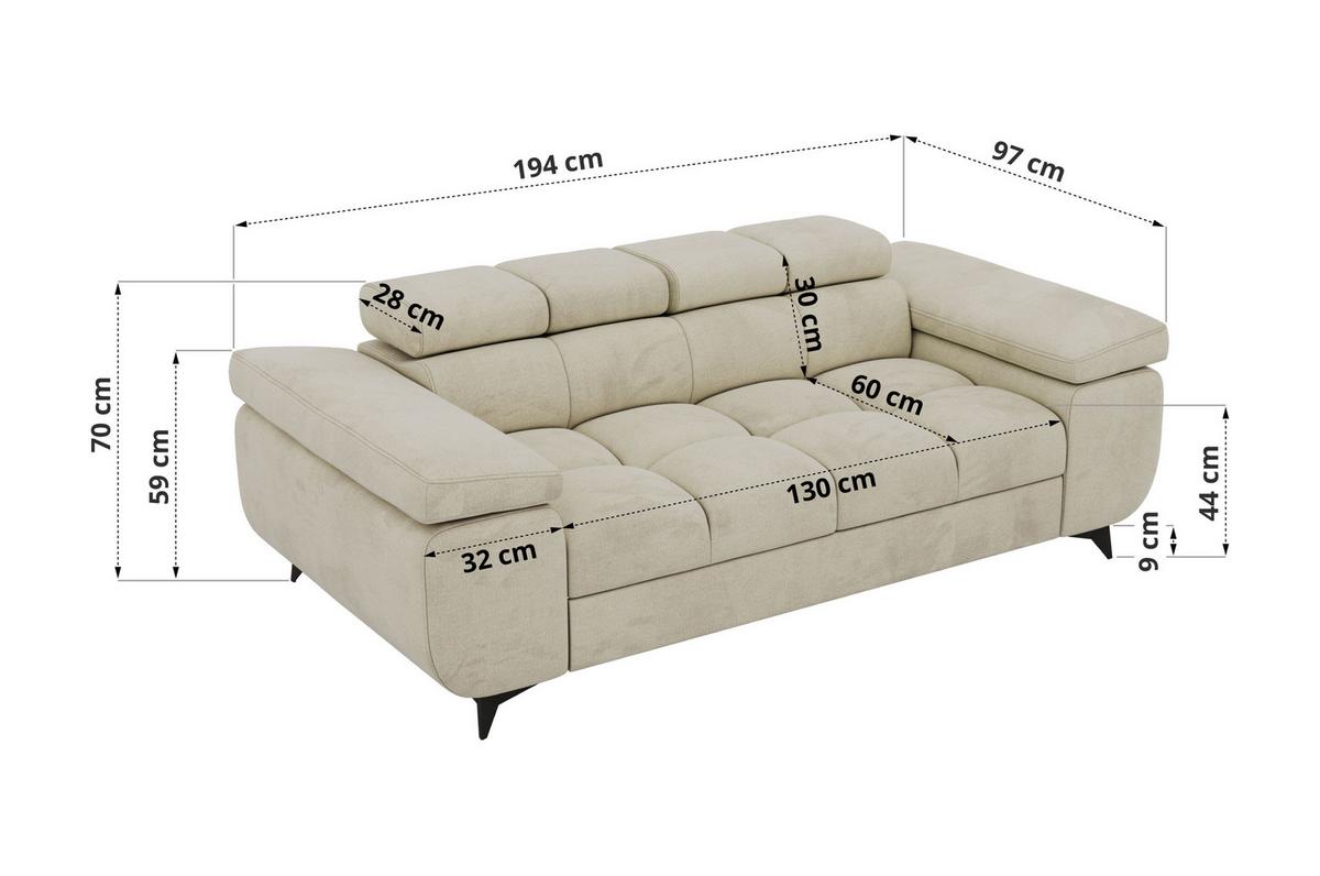 2-SITZER SOFA NIDELLO - Beige Velvet - Beige/Schwarz, Textil/Metall (194/70/97cm) - MKS