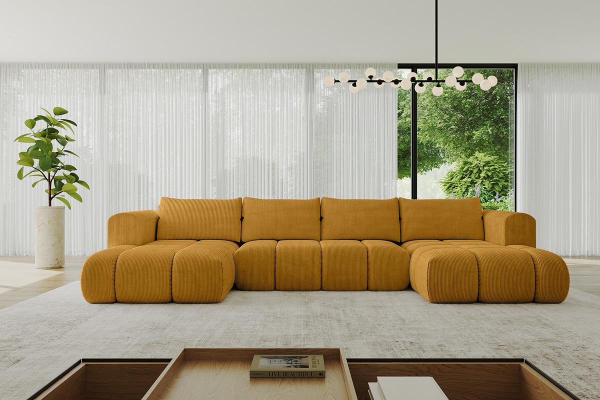 WOHNLANDSCHAFT CLOUD-U 405x185x90 Senfgelb Cord - Currygelb, Holzwerkstoff/Kunststoff (405/90/185cm) - ALTDECOR