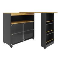 BARTISCH ausziehbar mit led & rollen - Schwarz, Holzwerkstoff (39/138/105cm) - Urban Meuble