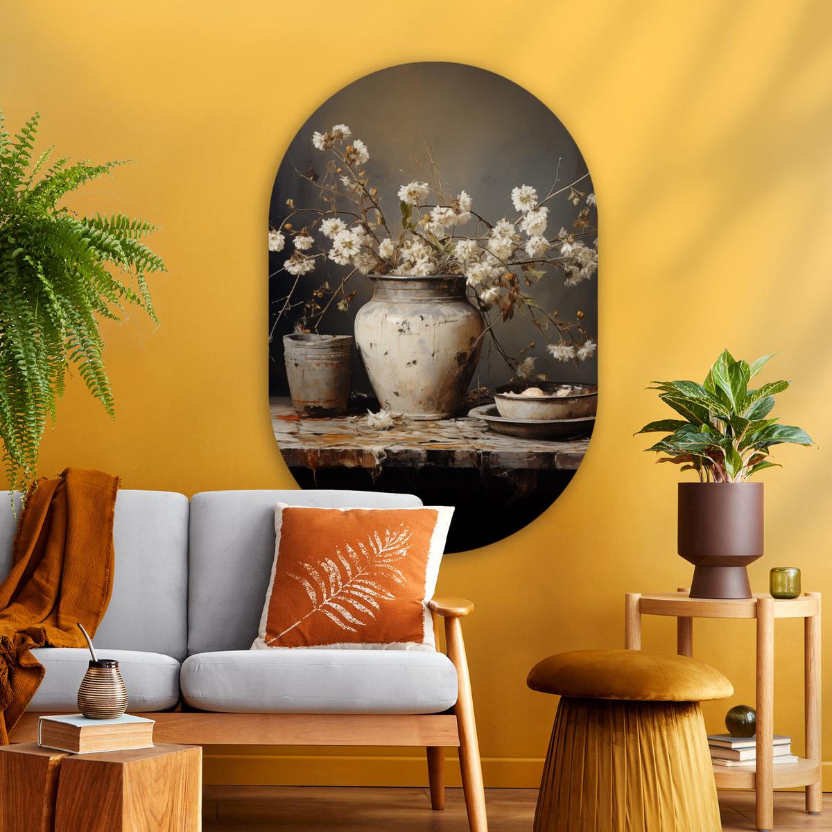 WANDBILD Stilleben - Blumen - Blumenstrauß - Vase - Wein Deko Groß 80x120 cm - Ecru, Kunststoff (80/120cm) - MuchoWow