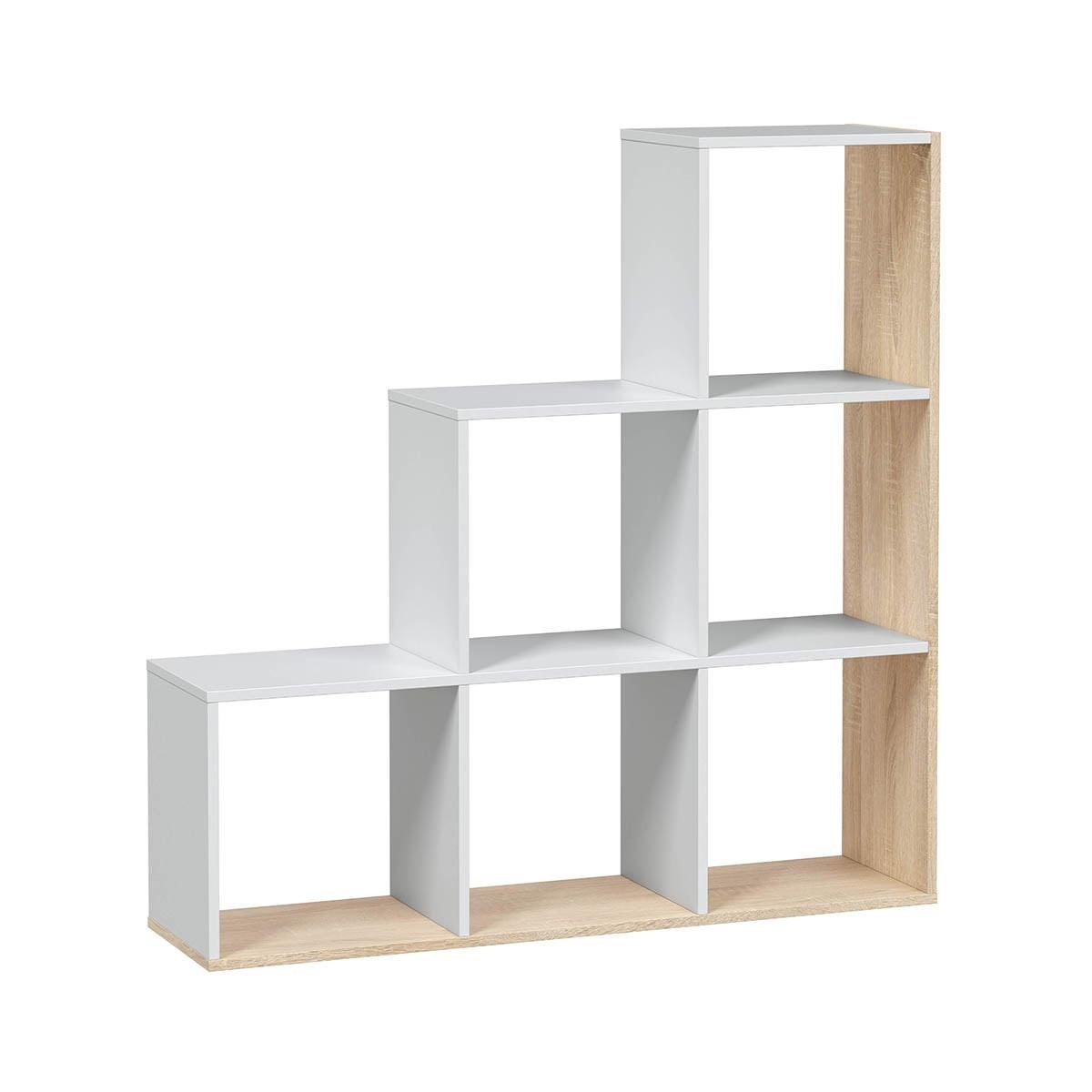 BÜCHERREGAL Treppe 6 Fächer Step - H110 cm - Weiß, Holzwerkstoff (28/110/9.6cm) - Calicosy