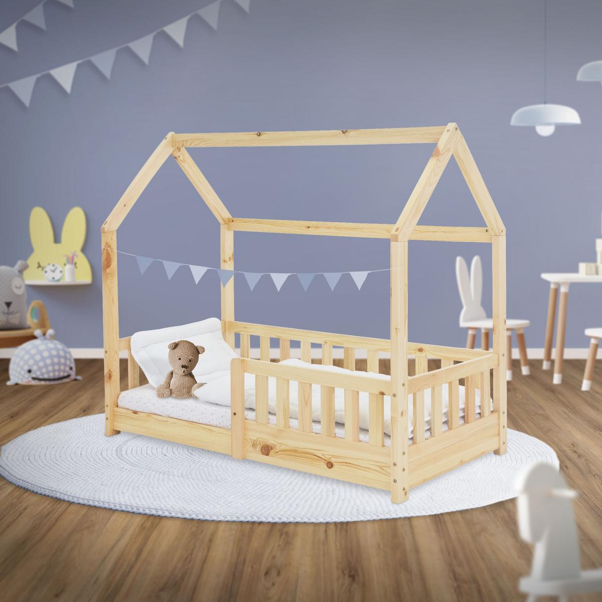 KINDERBETT mit Dach und Matratze 70x140 cm Natur - Naturfarben, Holz (70/140cm) - ML-DESIGN
