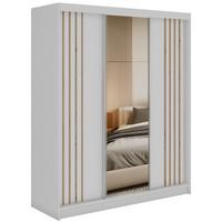 SCHWEBETÜRENSCHRANK mit Lamellen, Spiegel und Schubladen DIANA - 180 - Weiß und Eiche Artisan - Alufarben/Weiß, Holzwerkstoff/Metall (180/216/61cm) - MKS