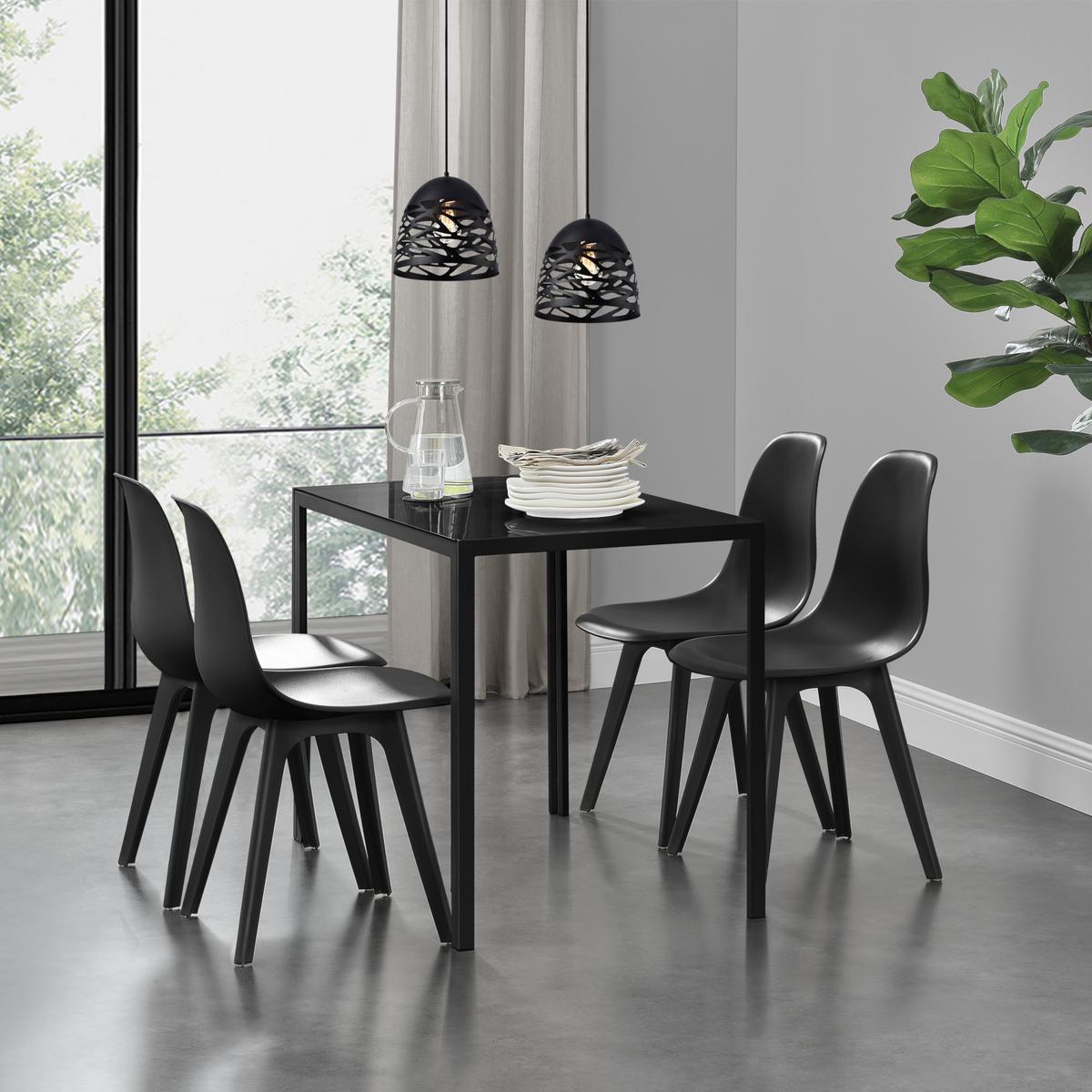 ESSGRUPPE Stathelle - Schwarz, Glas/Metall (105/75/60cm) - [en.casa]