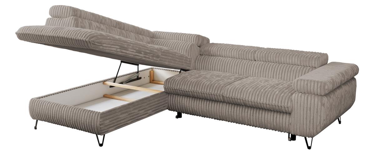ECKSOFA PEDRO L Hellbraun Cord - Links Seite - Hellbraun/Schwarz, Textil/Metall (208/273cm) - MKS