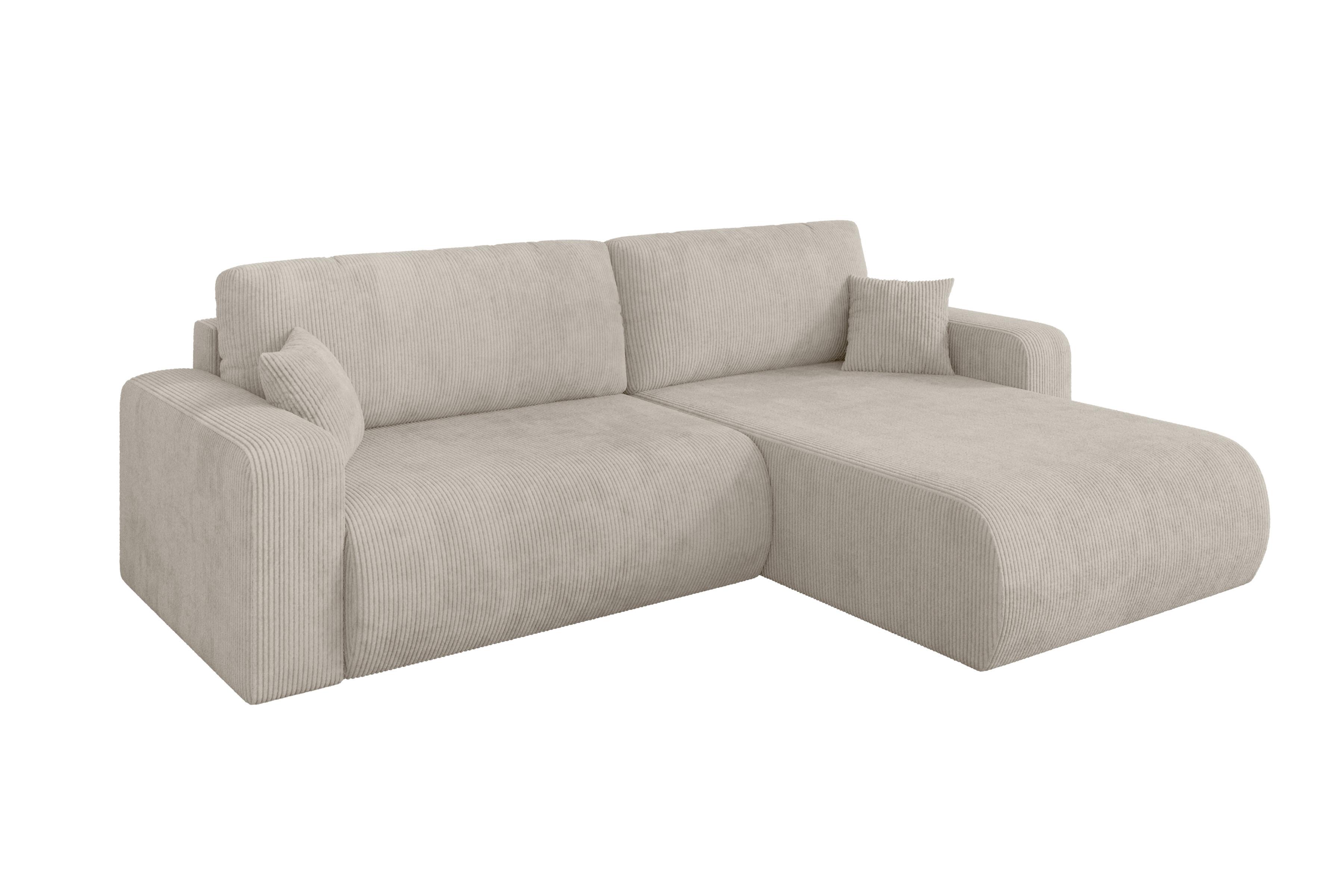 ECKSOFA mit Schlaffunktion Ottomane Rechts BERY-L 276x193x88 Creme Cord - Ecru/Creme, Holzwerkstoff/Kunststoff (276/193cm) - ALTDECOR
