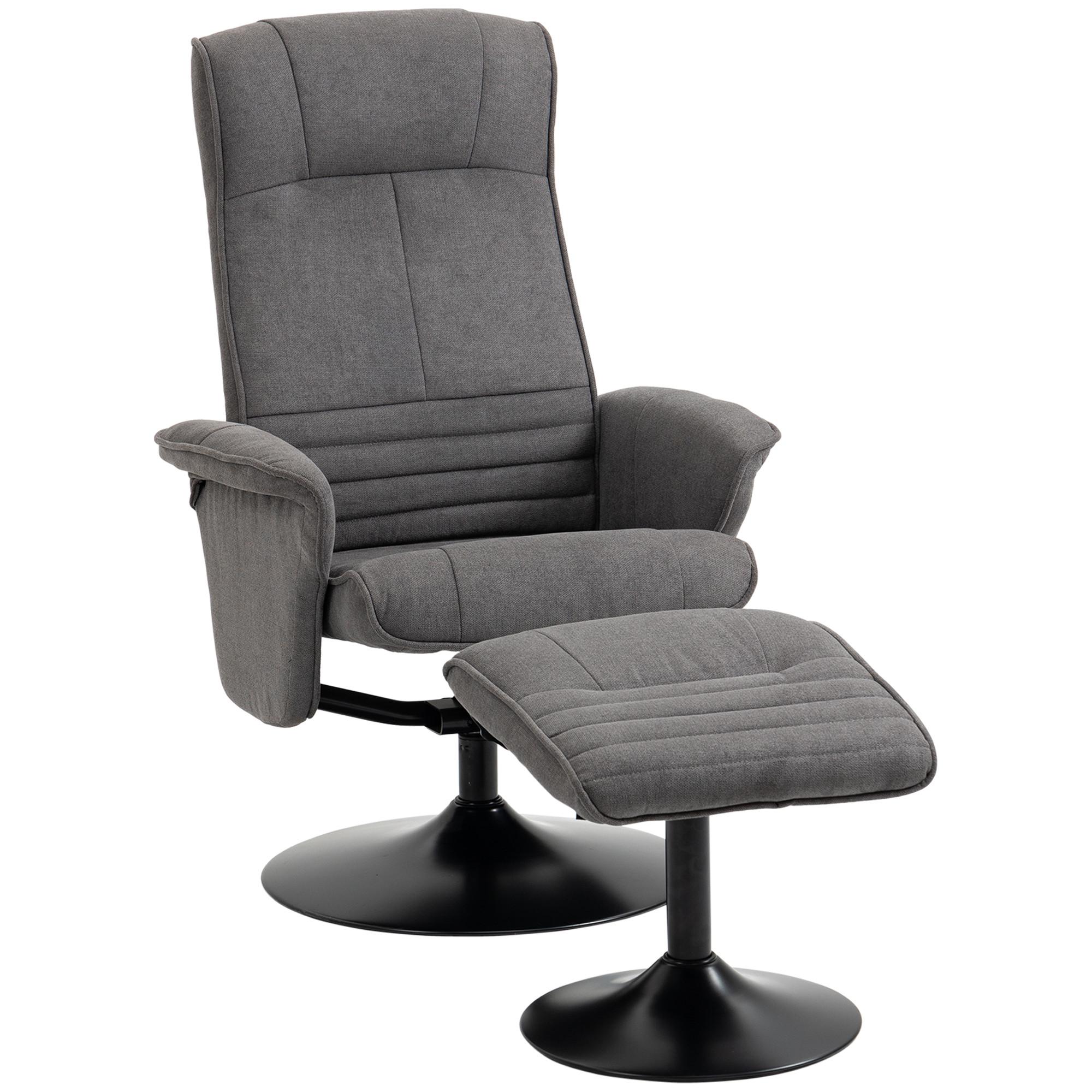 RELAXSESSEL mit Fußhocker verstellbare Rückenlehne für Schlafzimmer Dunkelgrau - Dunkelgrau/Schwarz, Textil/Metall (71/104/69cm) - HOMCOM