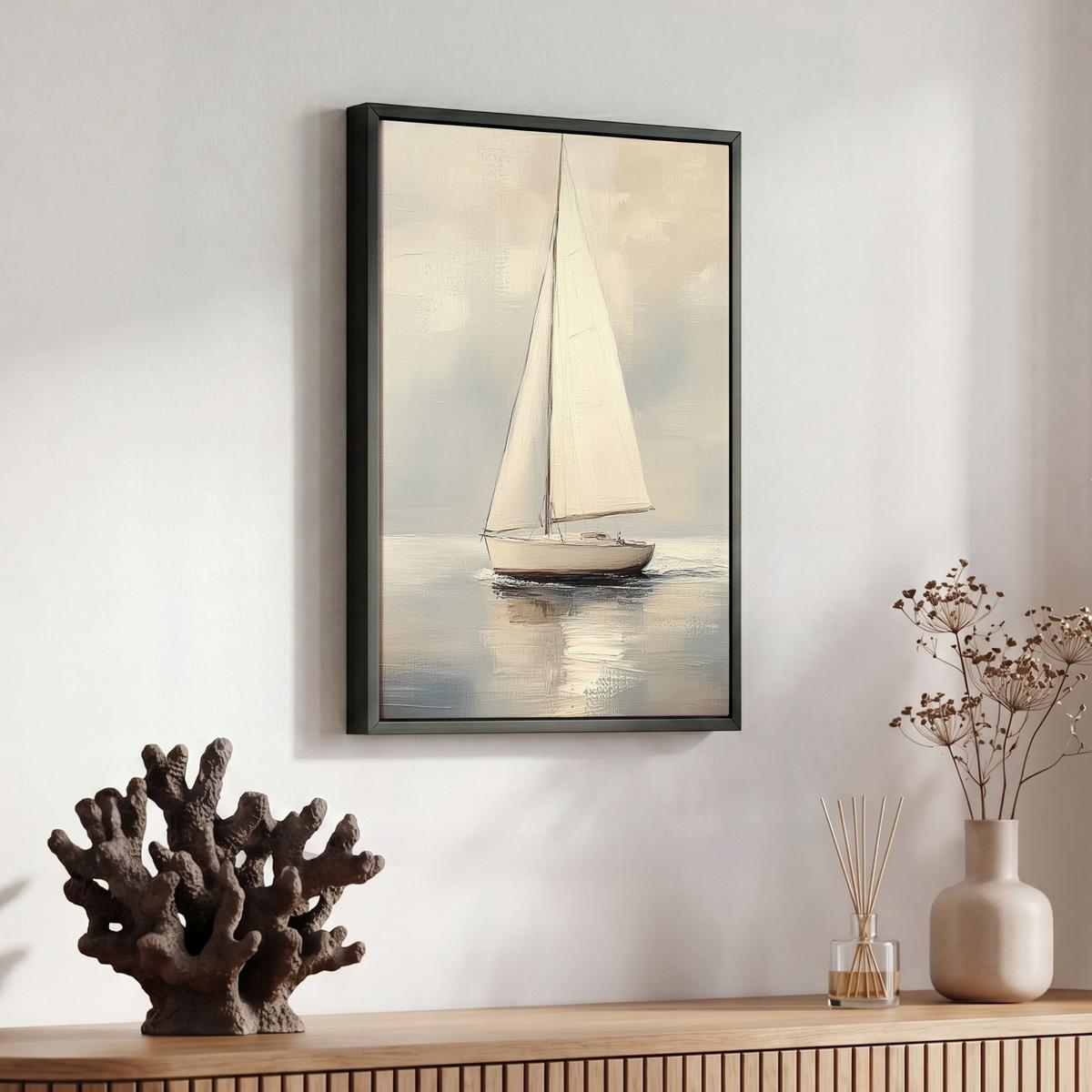LEINWAND Bilder mit Rahmen - Segelschiff - Meer - Bewölkt - 30x40 - Creme, Textil (30/40cm) - MuchoWow