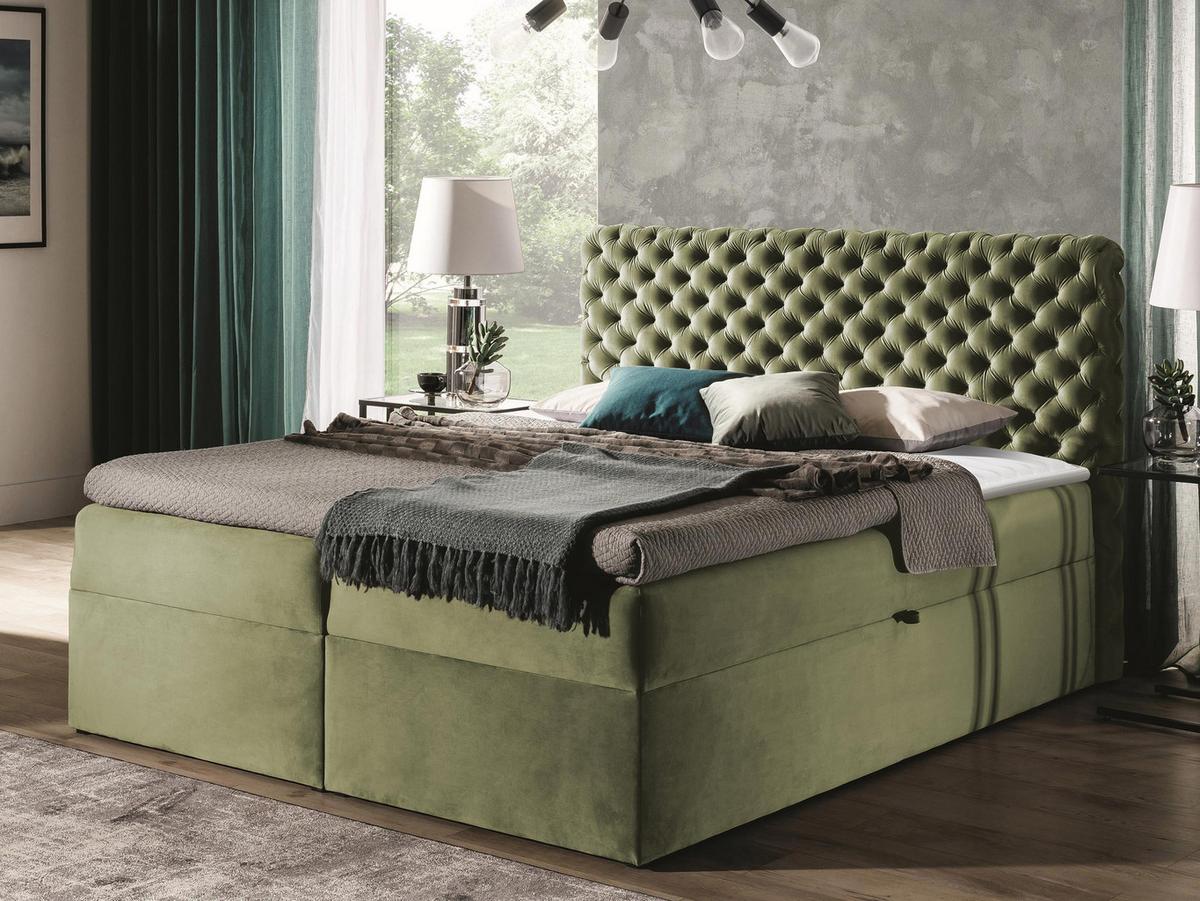 BOXBETT Chesterfield - H3 - Hellgrün, Holz (200/200cm) - MIRJAN24