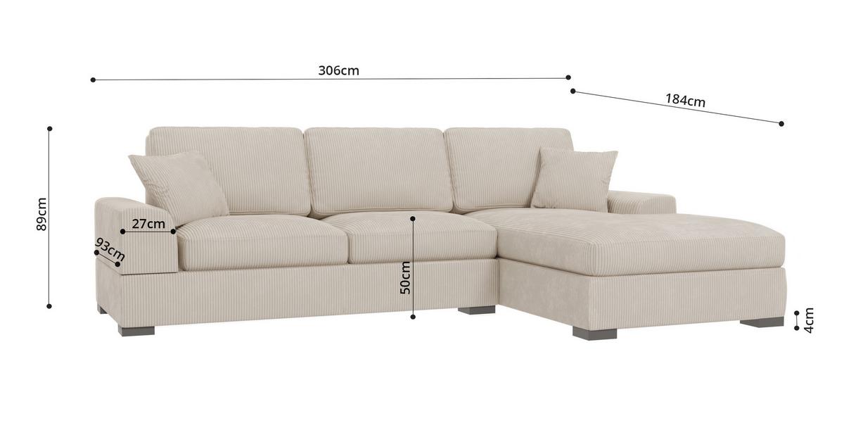 ECKSOFA Saga Beige Cord - Beige/Schwarz, Holz/Buchenholz (306/184cm) - S-Style Möbel
