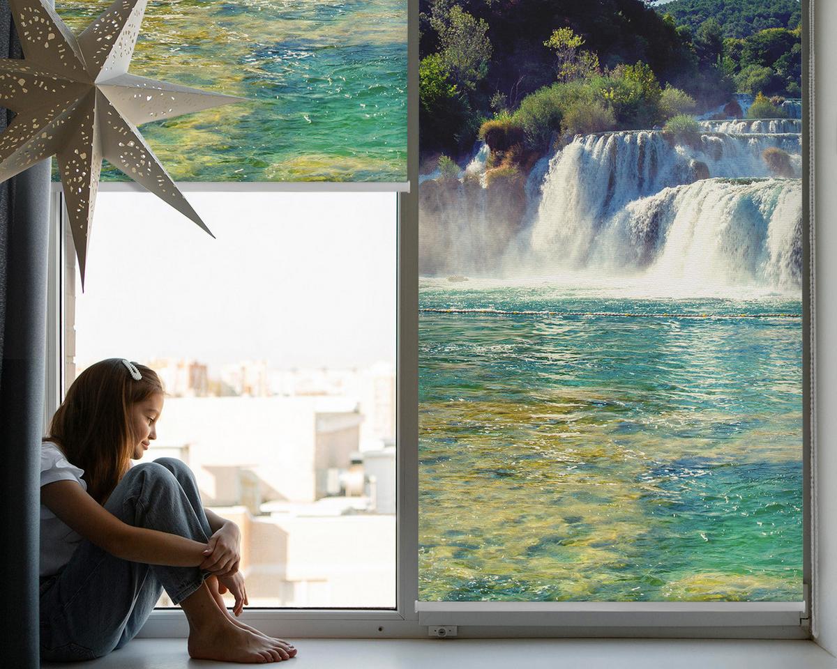 INNENROLLO - Fensterrollo - Rollo - 130x140 cm - Wasserfall - Grün, Kunststoff (130/140/0.5cm) - TULUP