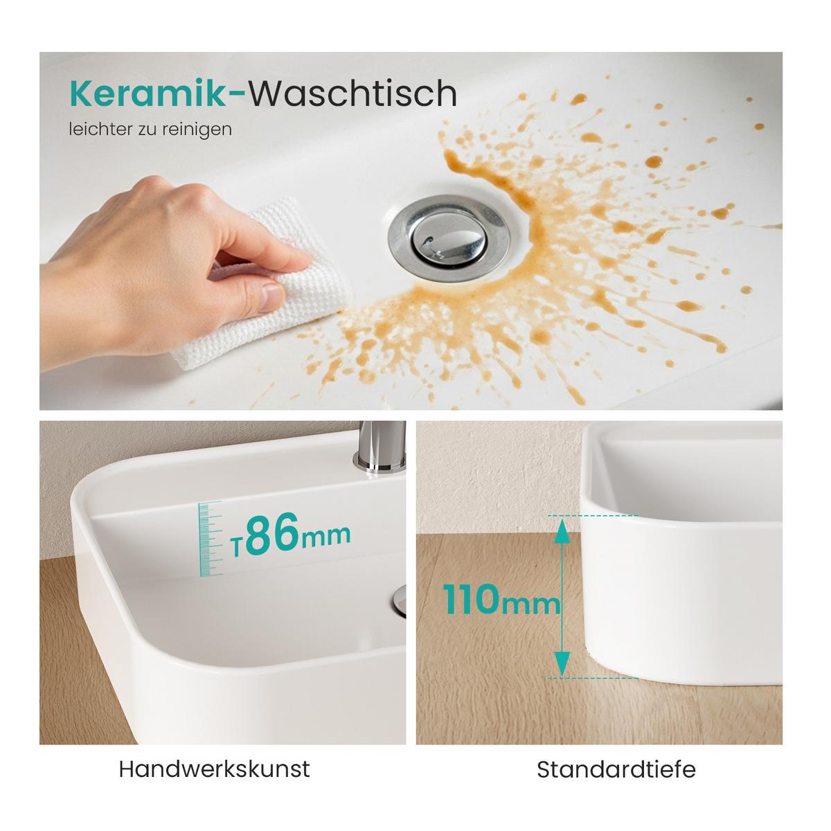 WASCHBECKEN Eickg Weiß 50 / 40 / 11 cm - Weiß, Keramik (50.2/11/40.1cm) - EMKE