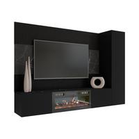 WOHNWAND Deromi VI mit Kamin - Schwarz, Holzwerkstoff (220/150/38cm) - MIRJAN24