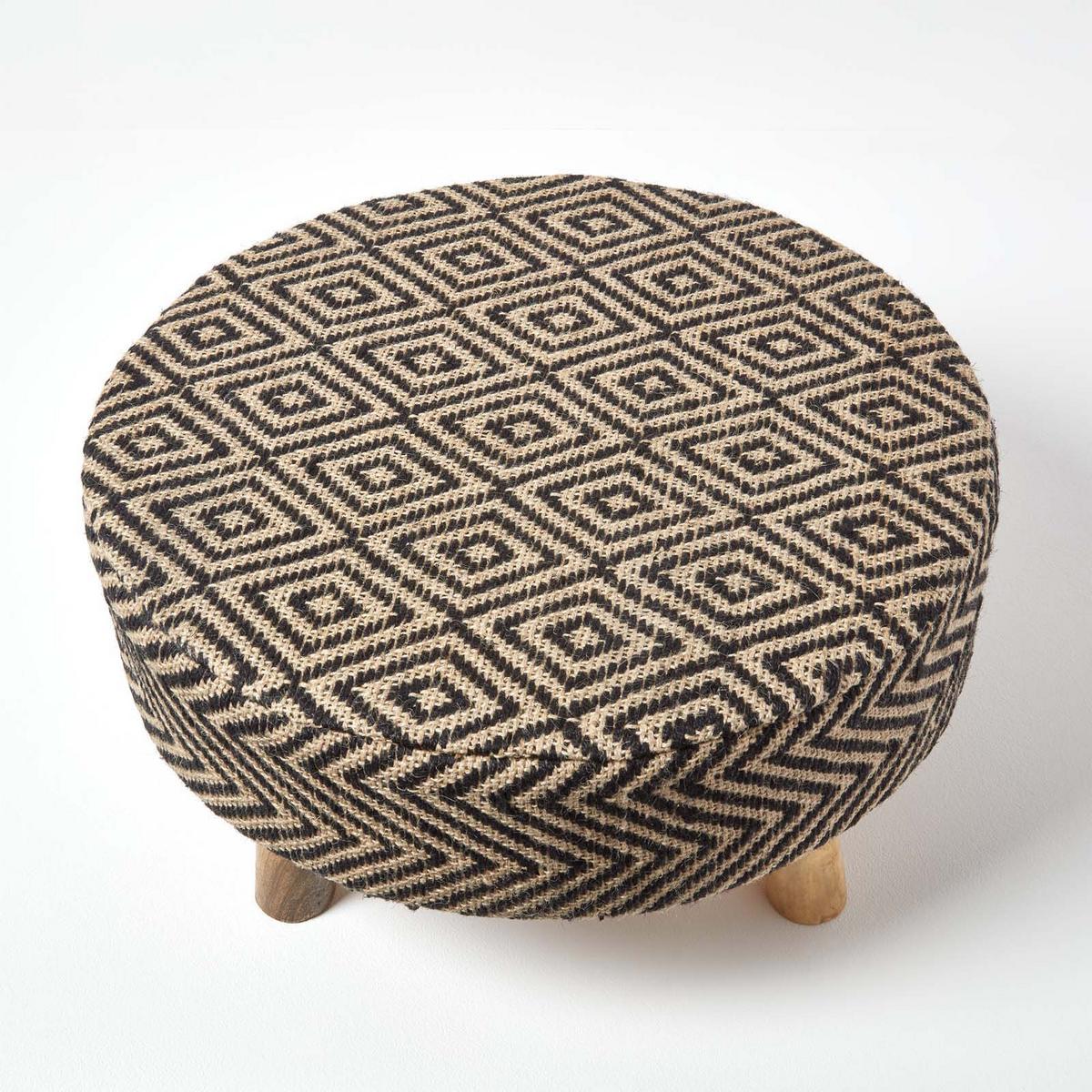 SITZHOCKER Jute gemustert, 62/62/30 cm - Schwarz, Textil (62/30/62cm) - Homescapes