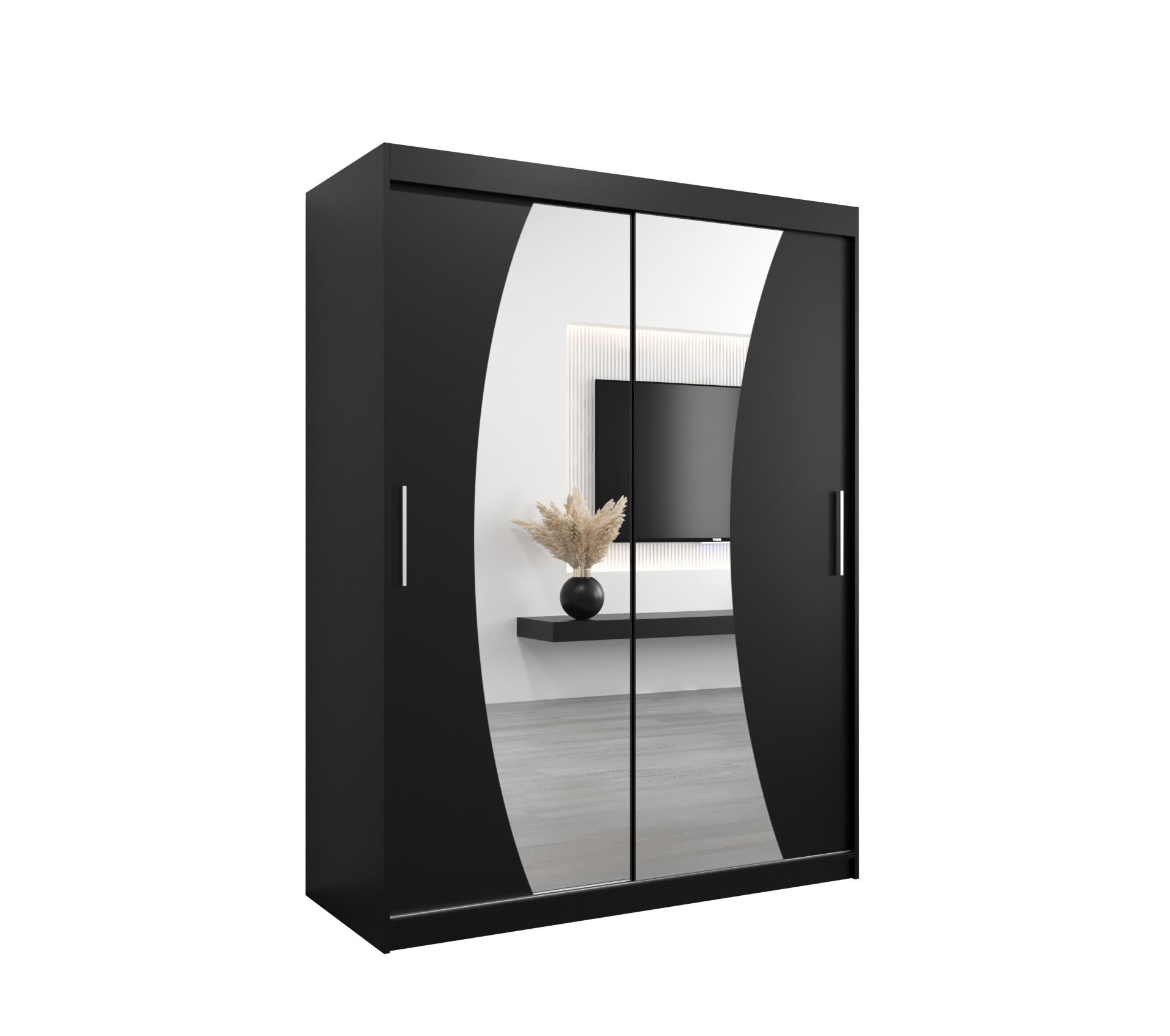 SCHWEBETÜRENSCHRANK 200/150/62 2-türig - Silberfarben/Schwarz, Holz/Kunststoff (150/200/62cm) - MÖBEL KRYSPOL