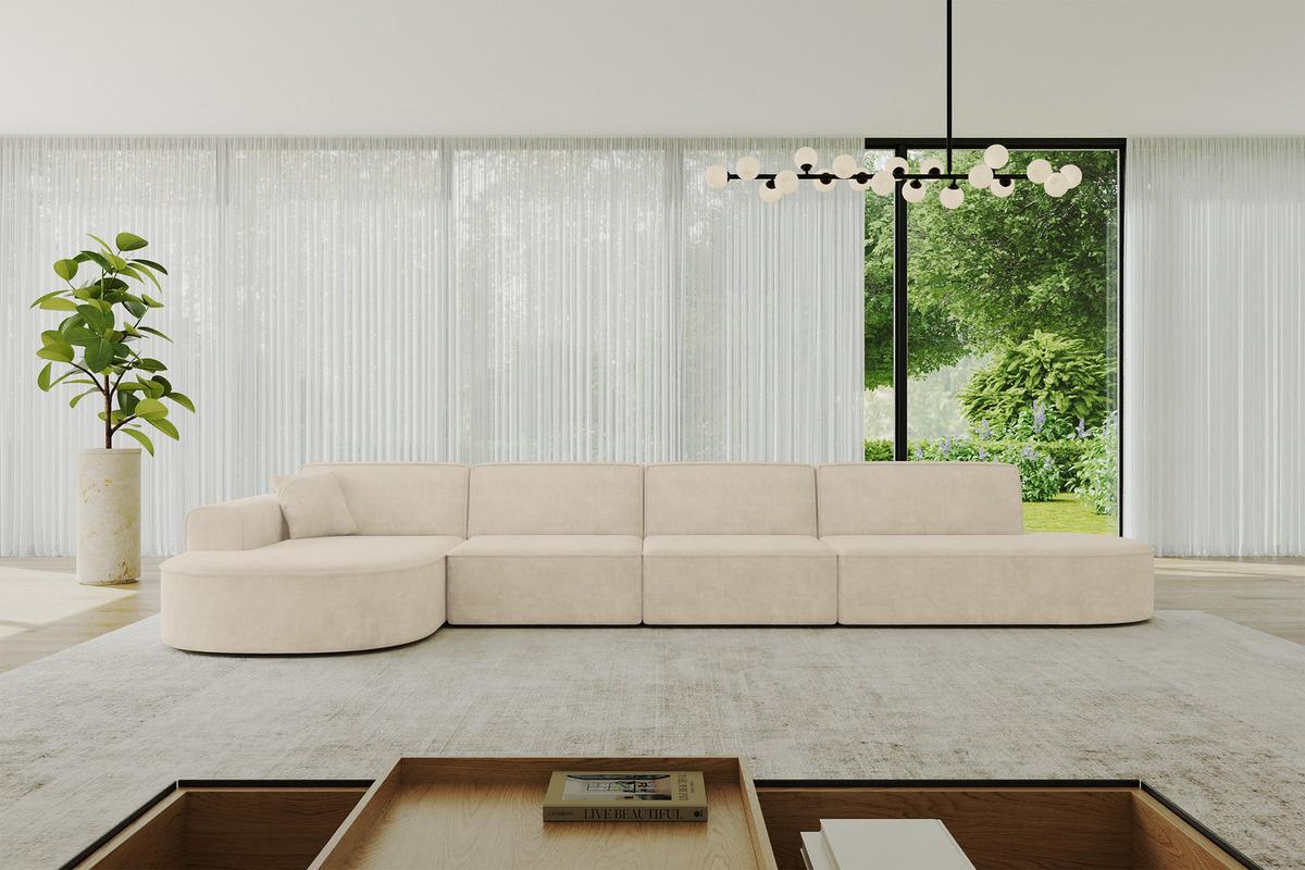 ECKSOFA Ottomane Links MARI-L3 - 413x171x79 cm Beige Velours - Beige/Schwarz, Holzwerkstoff/Kunststoff (413/171cm) - ALTDECOR