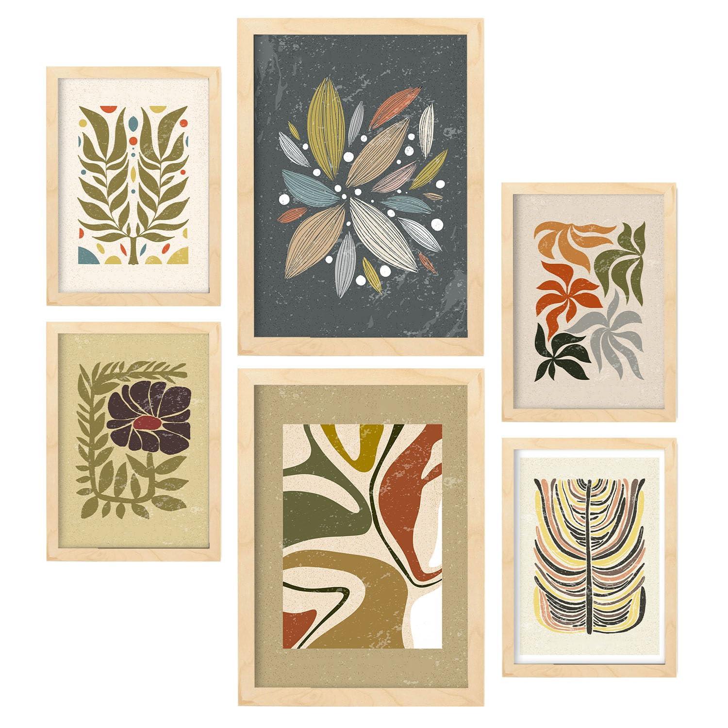 POSTER Set Mit 6 Drucken Von Pflanzen Im Ethnischen Drucker Sammlung Dekorative Rahmen Für Ihr Zuhause Wandkunstdruck A3 & A4 Rahmen Aus Hellem Holz - Beige, Papier (29/3cm) - Nacnic