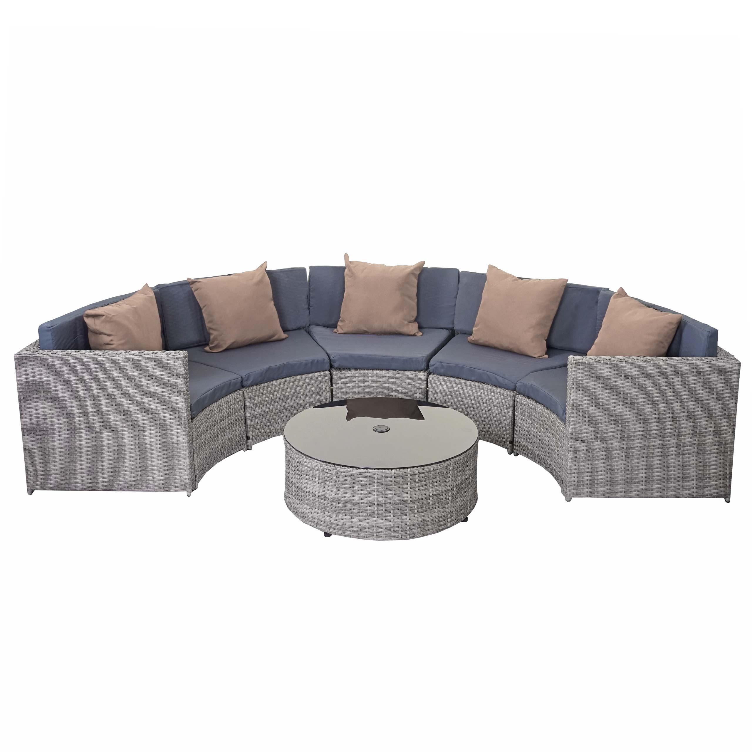 POLY-RATTAN GARNITUR RUND Grau, Anthrazit, Beige - Anthrazit/Beige, Kunststoff - MCW