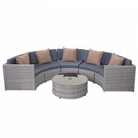 POLY-RATTAN GARNITUR RUND Grau, Anthrazit, Beige - Anthrazit/Beige, Kunststoff - MCW