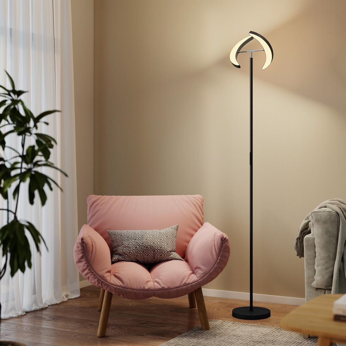 LED-STEHLAMPE mit 350° drehbarer Doppelkopf & Fernbedienung - Schwarz, Metall (30/30/188cm) - HOMCOM