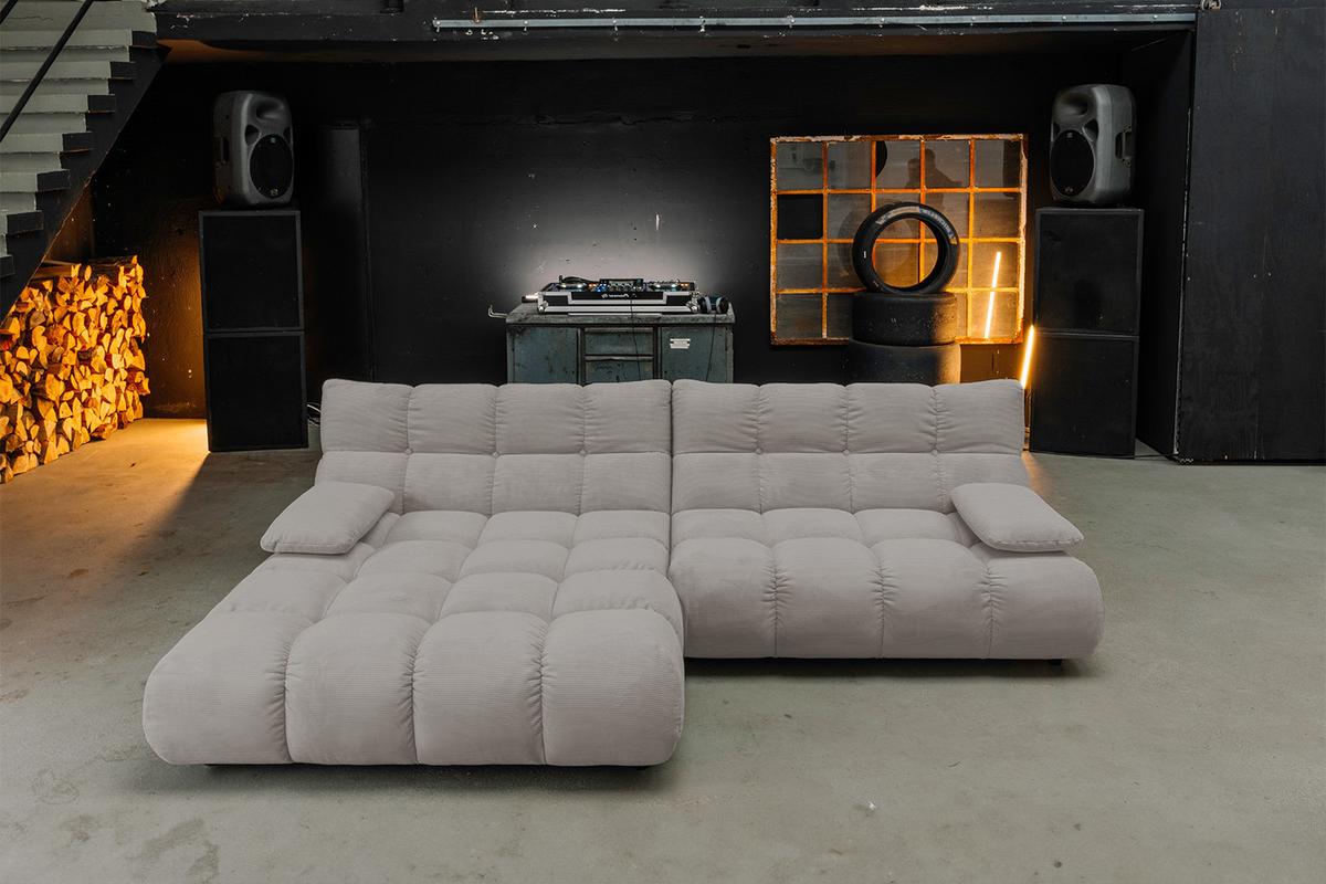 ECKSOFA VIVIEN Grau Cord - Schwarz/Grau, Kunststoff/Textil (290/178cm) - KAWOLA