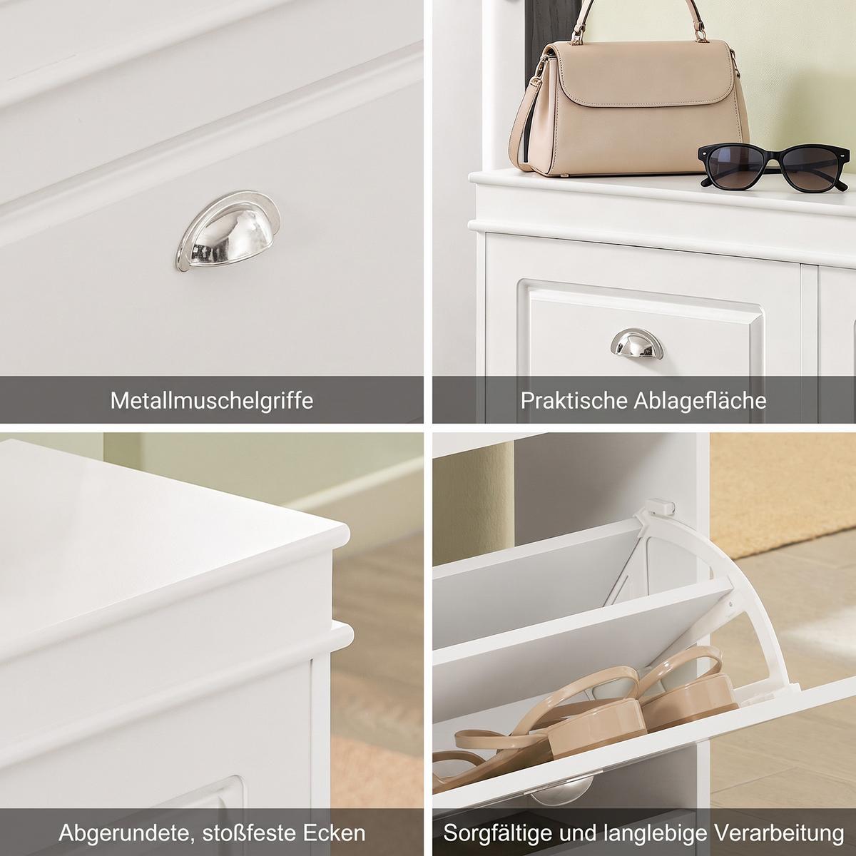 SCHUHSCHRANK, Weiß, nur 24 cm tief, 4 Klappen für 16 Paar, schmal für Flur, Diele & hinter der Tür - Weiß, Holzwerkstoff (105/82/24cm) - SoBuy