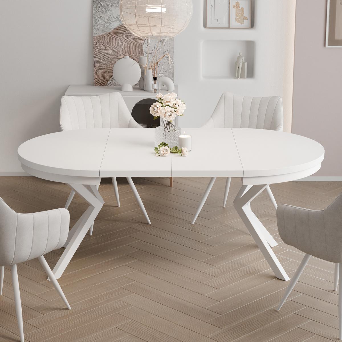 AUSZIEHTISCH MILTON 90-166/76 cm mit Metallgestell und Zarge, Weiß / Arktisweiß - Weiß, Holzwerkstoff/Metall (90/90/76cm) - Idohome