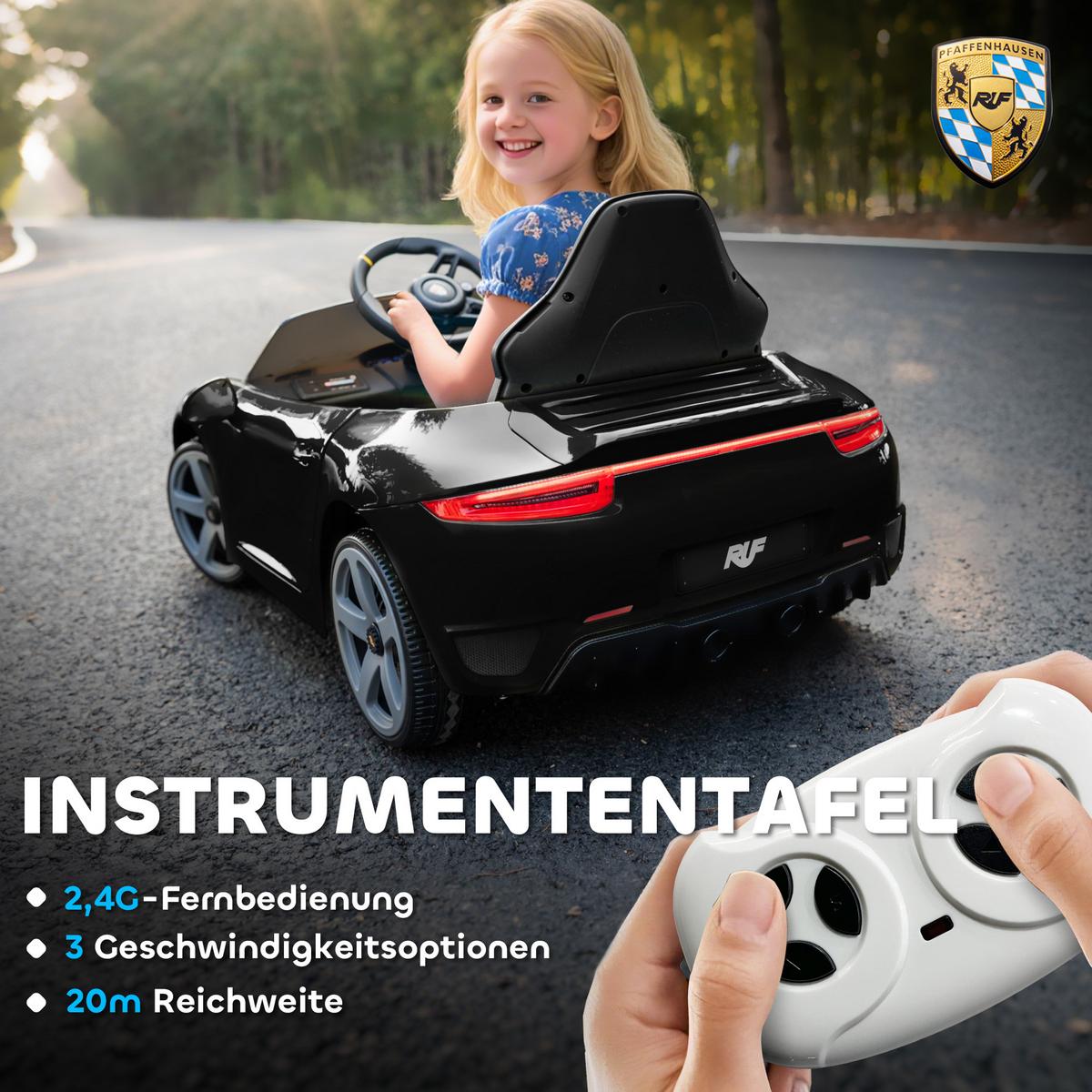 KINDER-ELEKTROAUTO 12V mit 2,4 GHz Fernbedienung, Softstart, Federungssystem - Schwarz, Kunststoff (108/65.5/47cm) - AIYAPLAY