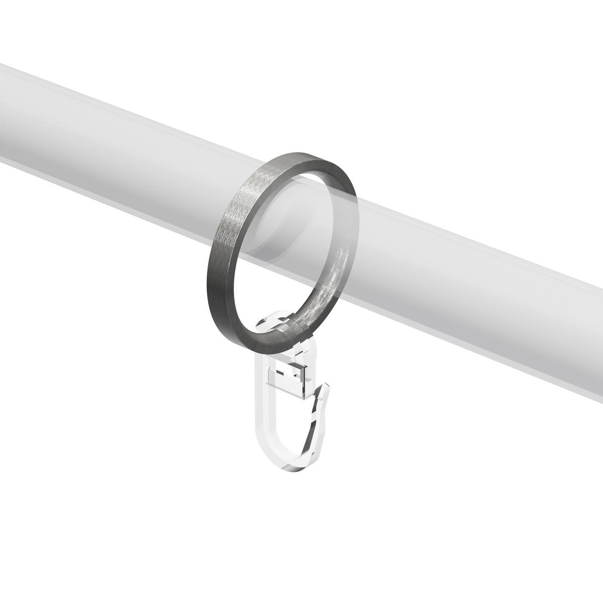 FLACHRINGE MIT FALTENHAKEN FÜR GARDINENSTANGEN 16 mm Ø, Edelstahl-Optik, Packung 10 Stück - Edelstahlfarben, Metall (16cm) - INTERDECO