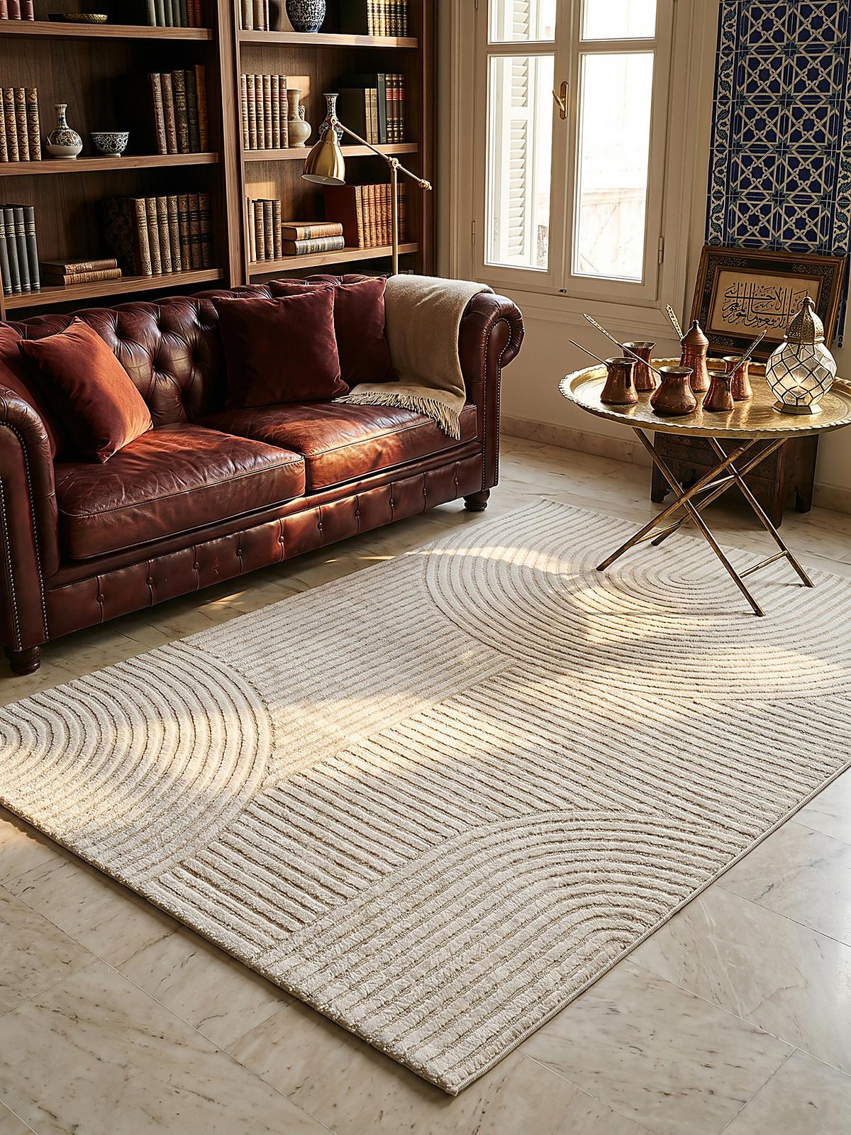 KURZFLORTEPPICH Geometrisch CETINA Polypropylen Creme 120 x 170 cm - Beige, Textil (120/170cm) - KADIMA DESIGN