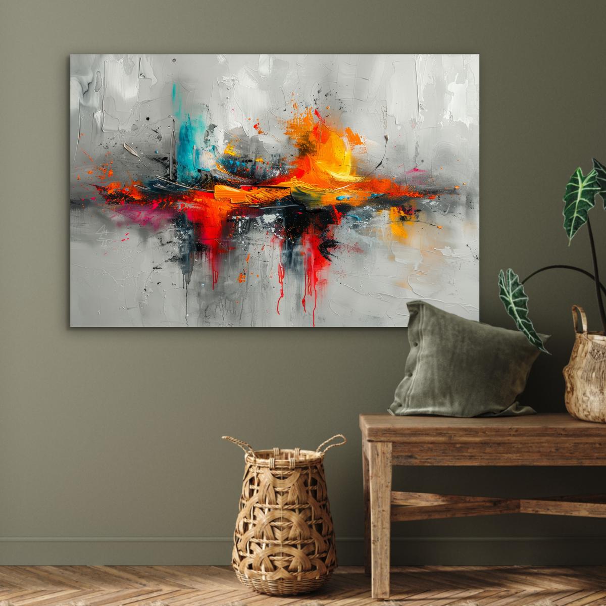 METALLBILD Moderne Kunst - Orange - Grau - Abstrakt Wanddeko 90x60 cm - Hellgrau, Metall (90/60cm) - MuchoWow