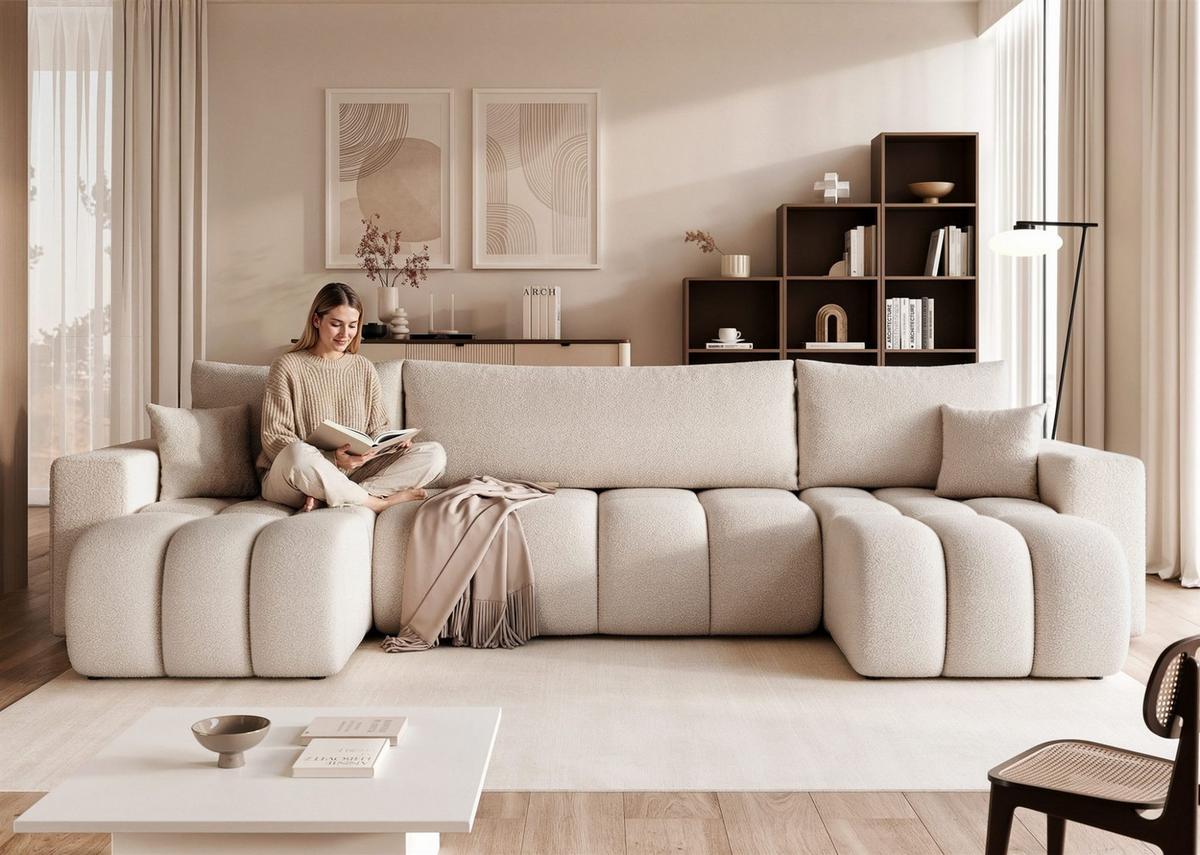 WOHNLANDSCHAFT Anabel Schlaffunktion - Creme, Holzwerkstoff/Textil (318/79/145cm) - Fun Möbel