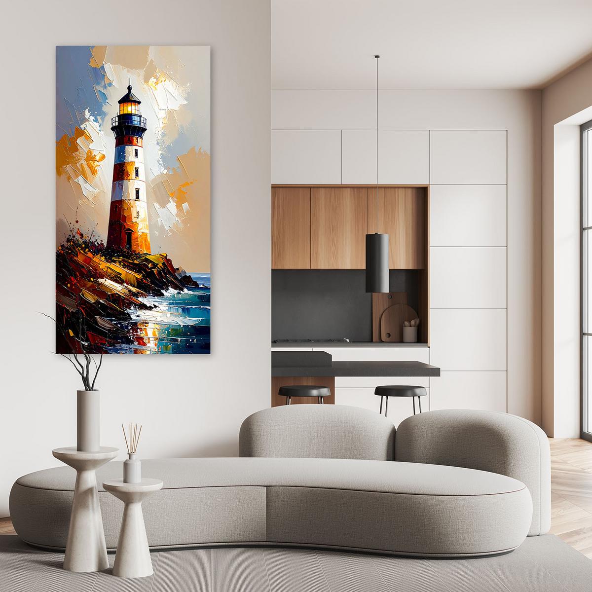 LEINWANDBILD Leuchtturm Natur 40x80cm - Braun, Textil (40/80cm) - Feeby
