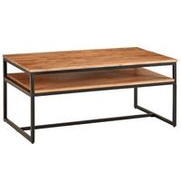 COUCHTISCH Industrial Vintage, Akazienholz und Eisen, 2 Ablagen, Belastbarkeit 15 kg - Beige/Schwarz, Holz/Metall (60/100/45cm) - KADIMA DESIGN