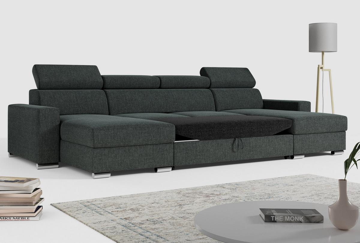 WOHNLANDSCHAFT FOX U Dunkelgrau - Velvet - Dunkelgrau/Silberfarben, Kunststoff/Textil (306/98/168cm) - MKS