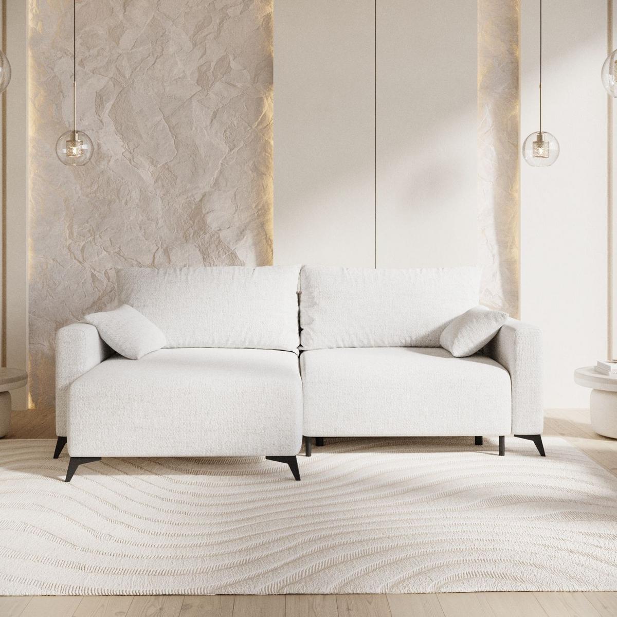 ECKSOFA NUVIO mit Schlaffunktion Creme im Neve Stoff - Creme/Schwarz, Holz/Holzwerkstoff (239/148cm) - AltaBeds