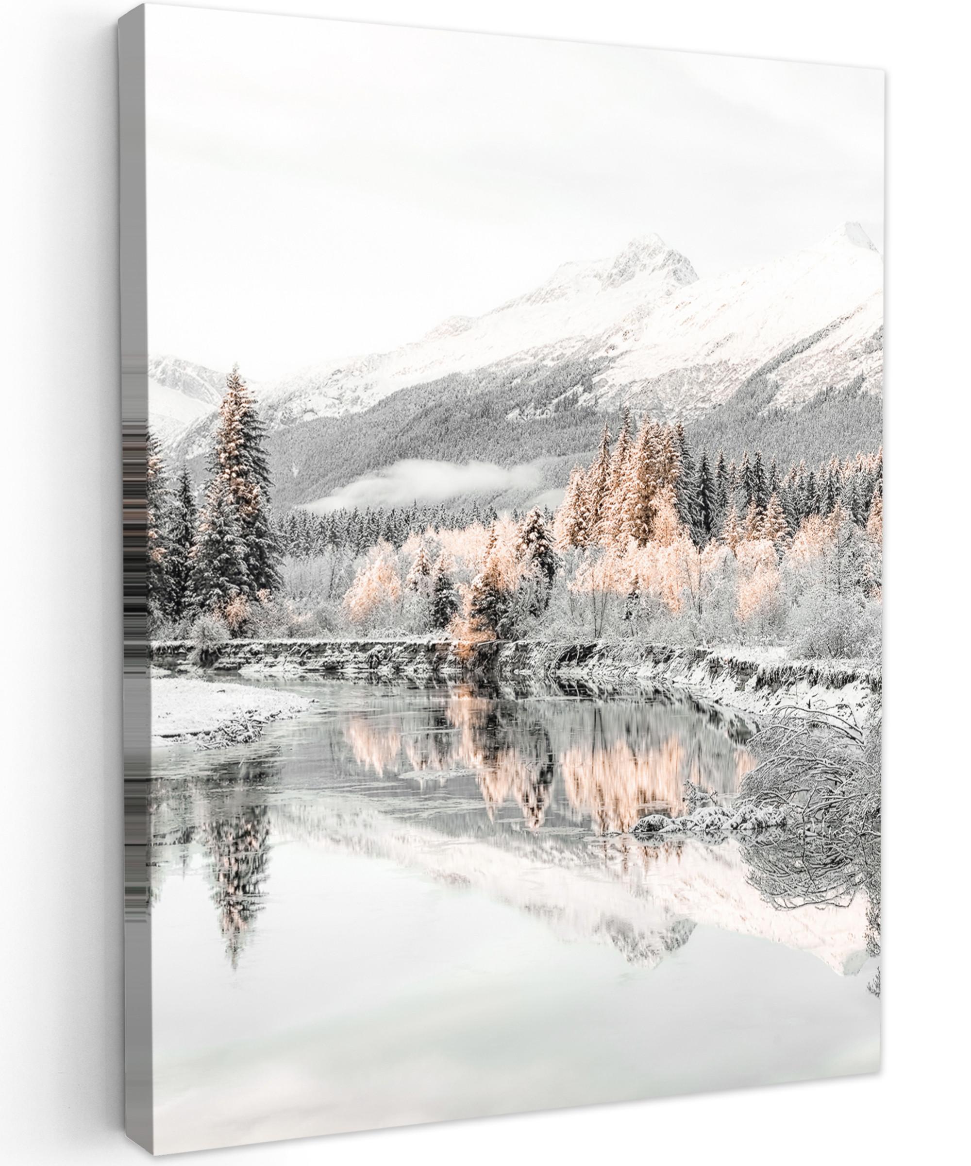 LEINWANDBILD Natur - Winter - Bäume - Berge - Schnee Room Decor 30x40 cm - Weiß Hochglanz, Textil (30/40cm) - MuchoWow