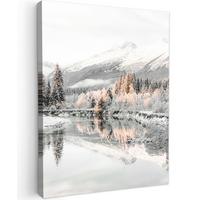 LEINWANDBILD Natur - Winter - Bäume - Berge - Schnee Wandbild Wohnzimmer 60x80 cm - Weiß Hochglanz, Textil (60/80cm) - MuchoWow