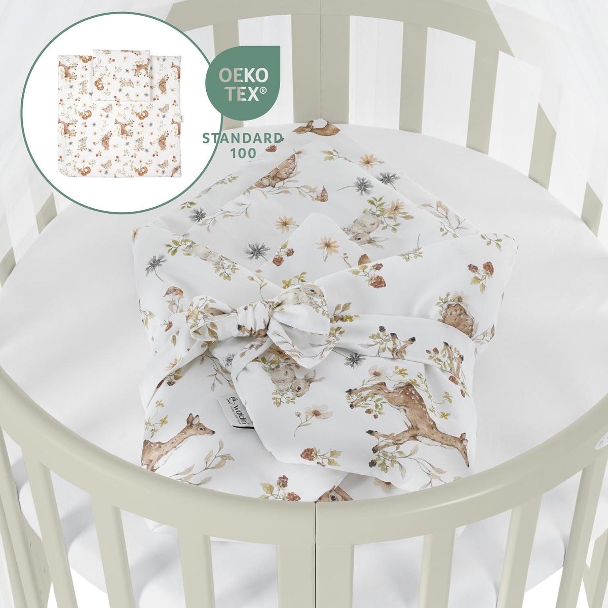 BABYBETT OLIVE OVAL 7in1 mit Matratze und Himmelset - Multicolor/Olivgrün, Holz/Textil (73/125cm) - waldin